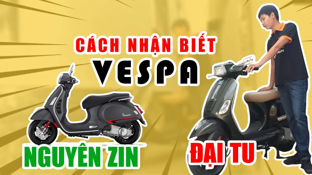 Một người thợ đang kiểm tra chi tiết một chiếc Vespa LX 125 cũ