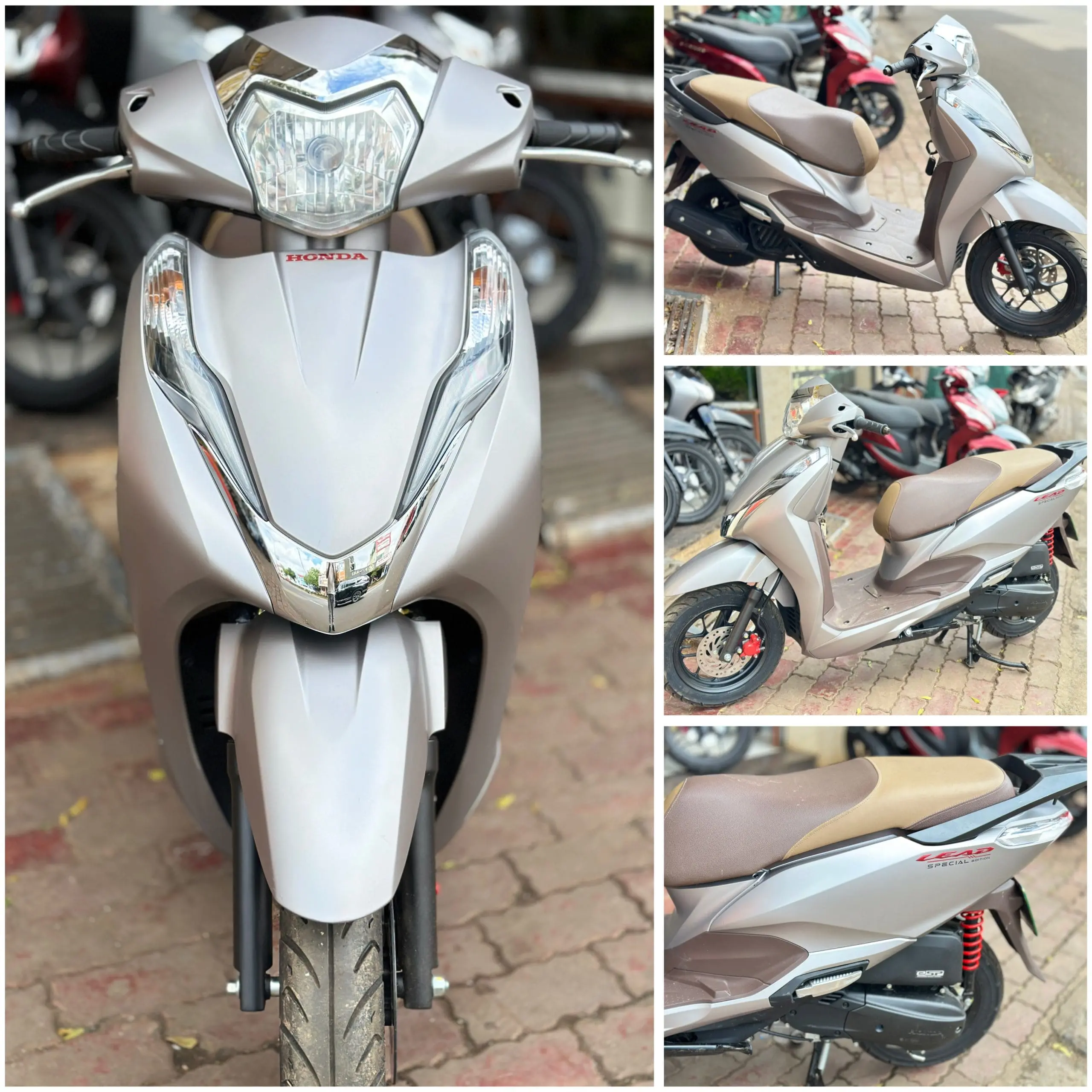 Một người đang kiểm tra chi tiết động cơ của một chiếc xe Lead cũ