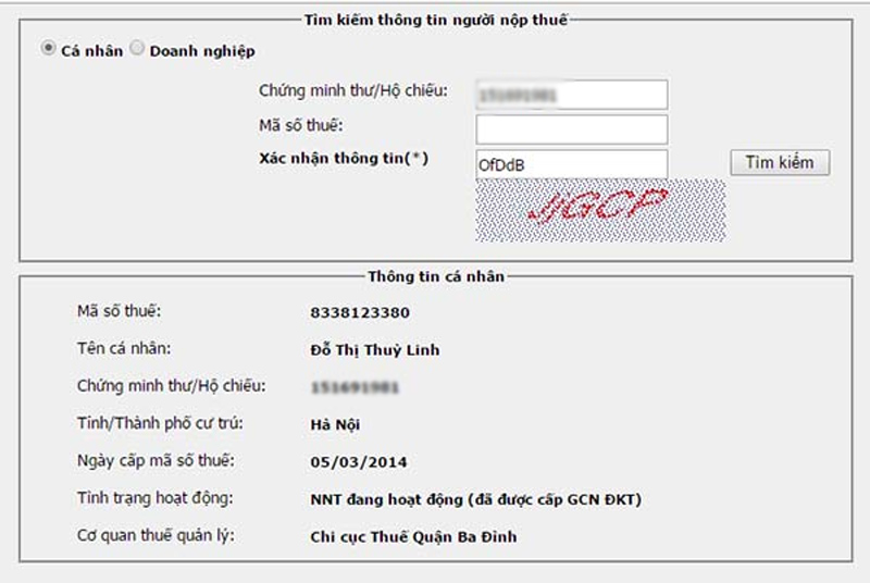Tra cứu mã số thuế cá nhân trực tuyến