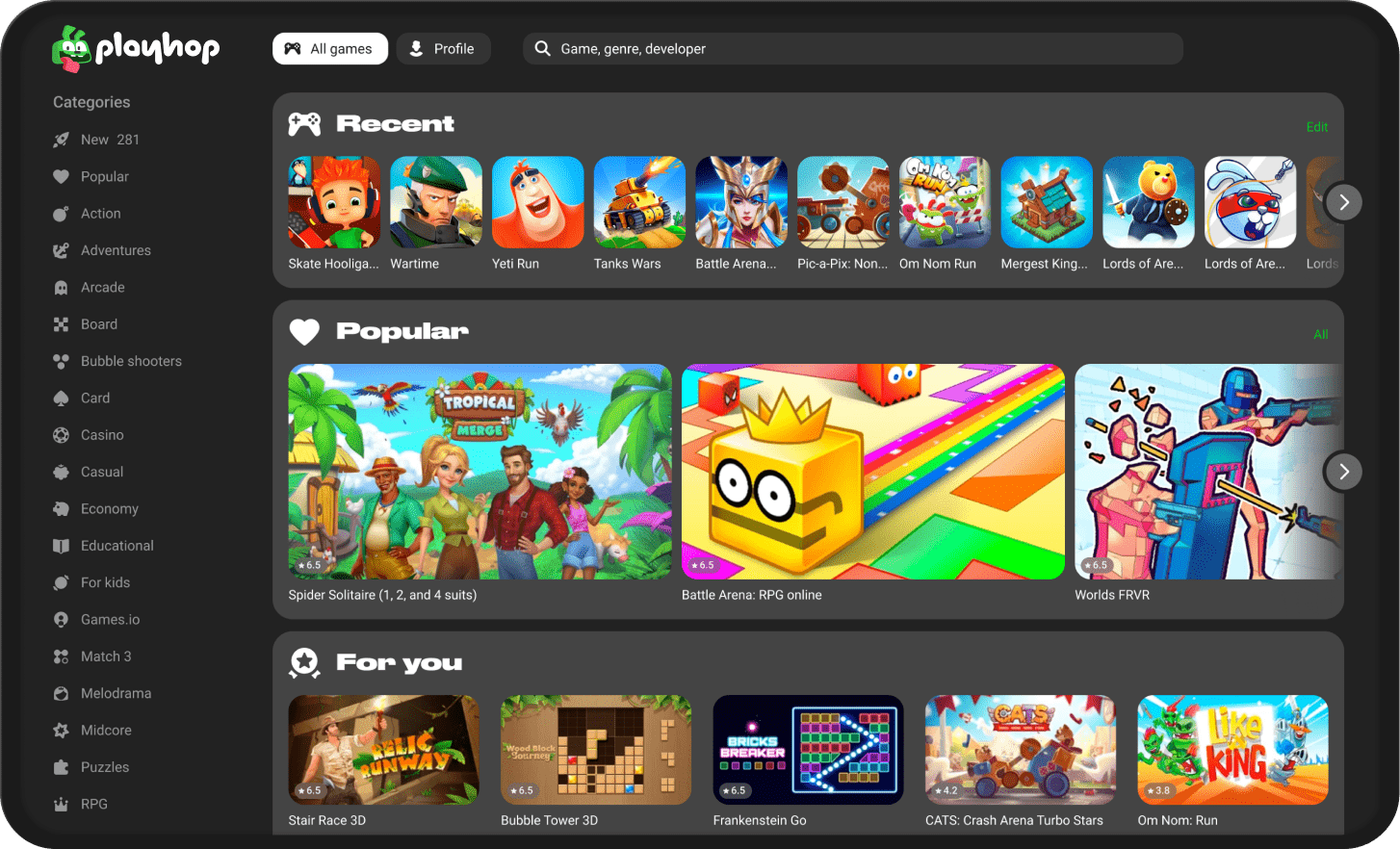 Điểm mạnh của Playhop nằm ở sự đa dạng vượt trội của các tựa game