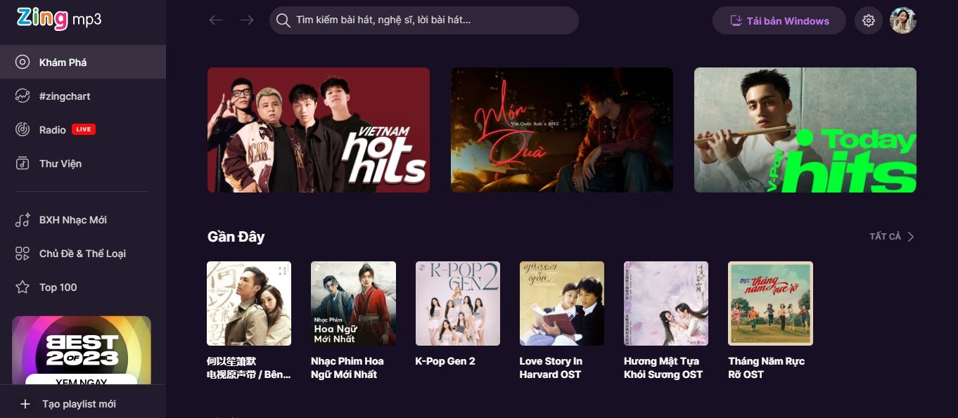 Giao diện người dùng thân thiện và dễ sử dụng của Zing MP3